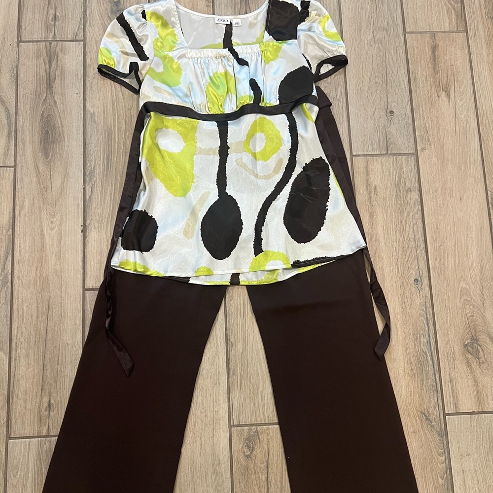 Cato Brown Wide Leg Pants with Patterned Top